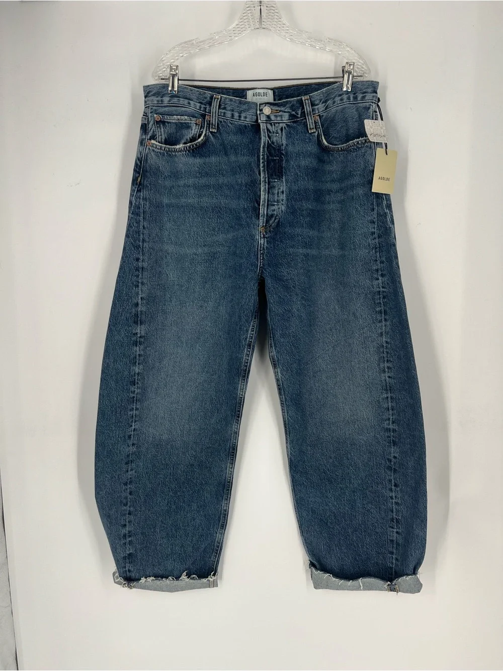 Agolde Luna Pieced Dark Wash Horseshoe Barrel Denim Jeans in Control 33 NWT